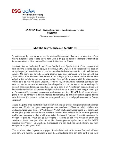 Examen Final Exemple De Cas Et Questions EXAMEN Final Exemples De