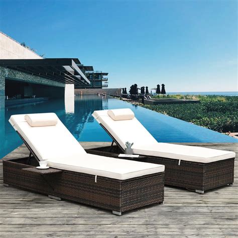 Runesay Wicker Outdoor Patio Chaise Lounge Chairs Adjustable Poolside