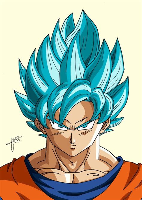 a drawing of gohan with blue hair and an orange shirt, in front of a white background