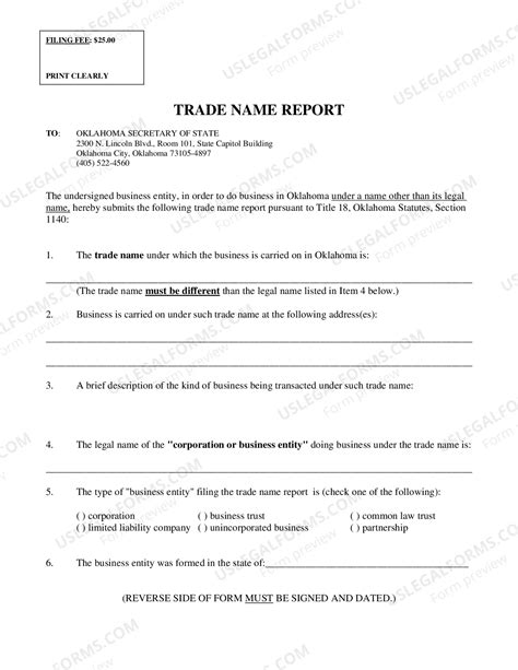 Oklahoma Trade Name Report - Dba Oklahoma | US Legal Forms