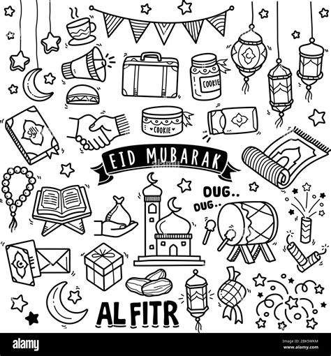 Set Of Vector Doodle Element Related To Eid Mubarak Set Of Hand Drawn