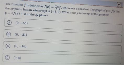 Solved The Function F Is Defined As F X 7x B X 2 Where B Is A