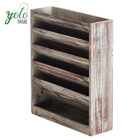 Slot Rustic Torched Wall Mounted Wood Magazine Rack Buy Wood