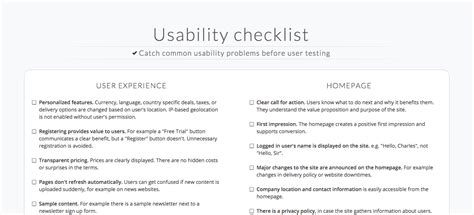 Userium Usability Checklist The Userium Usability Checklist A Great