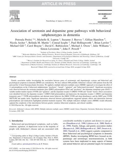 Pdf Association Of Serotonin And Dopamine Gene Pathways Tara