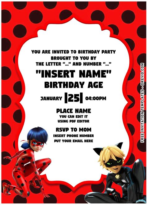 Free Editable Pdf Miraculous Ladybug Cat Noir Strikeback Birthday