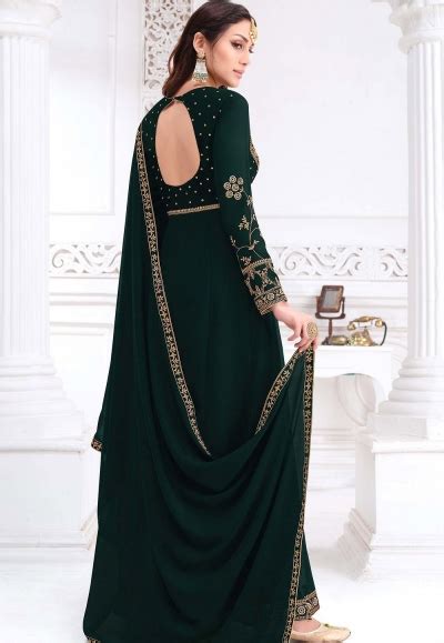 Dark Green Georgette Embroidered Front Slit Anarkali Suit