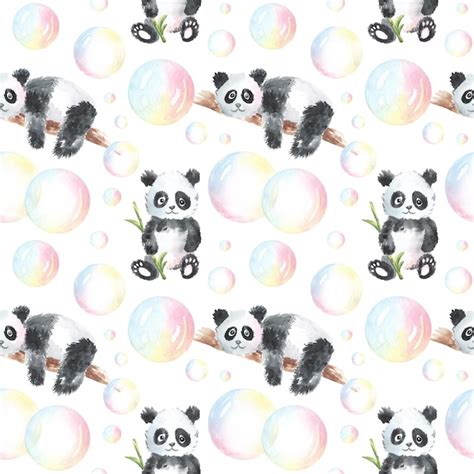 Peque O Panda Lindo Con Coloridas Burbujas De Jab N Acuarela Dibujada A