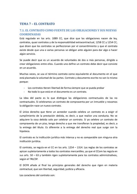 TEMA 7 Contratos TEMA 7 EL CONTRATO 7 EL CONTRATO COMO FUENTE DE