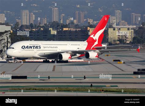 Los Angeles USA February 20 2016 A Qantas Airbus A380 800 With The