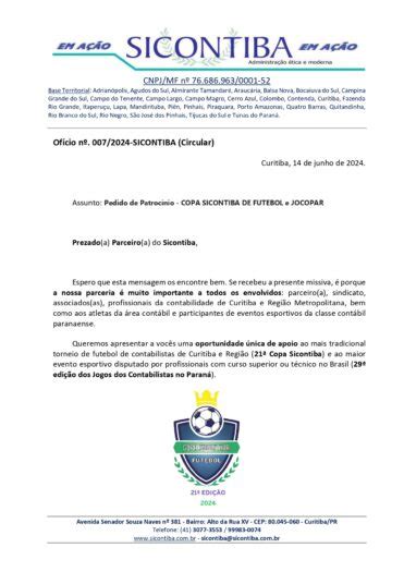 Of Cio Circular Sicontiba Pedido De Patroc Nio Para A Copa