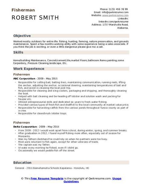 Fisherman Resume Samples Qwikresume