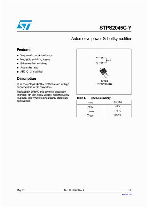 Stps2045c Y 4871617 Pdf Datasheet Download Ic On Line