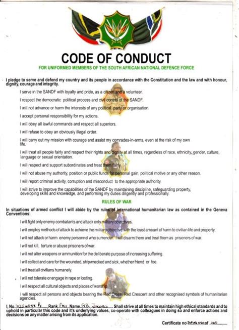 Books Sandf Code Of Conduct For Uniformed Members Signed And Laminated Was Sold For R20 00