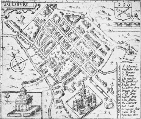 Plate 1: Old Views, Salisbury From S. and Plan of Salisbury | British ...