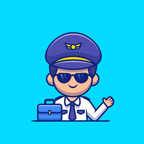 piloto con ilustración de icono de vector de dibujos animados de maleta