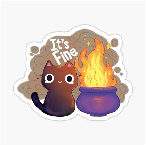 It S Fine Witchy Cat Sticker For Sale By Michelledraws Redbubble