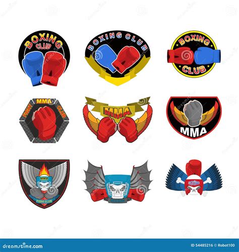 Set Of Boxing Emblems Logos And Stripes Mma Fight Club Logo Stock