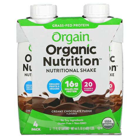 Orgain Organic Nutrition Nutritional Shake Creamy Chocolate Fudge 4 Pack 11 Fl Oz Each