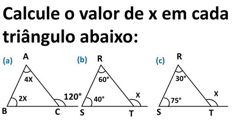 1ª aula Teorema do ângulo externo Calcule o valor de x em cada