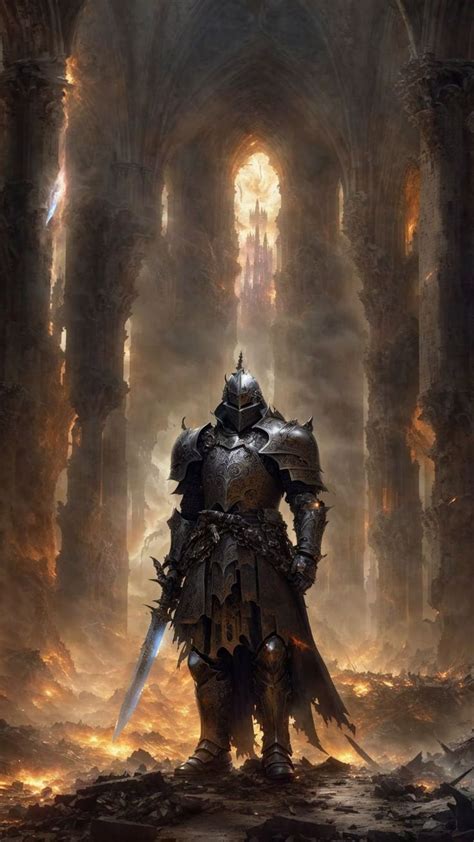 free wallpapers 4K knight, warrior, armor, building, ruins ...