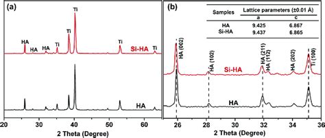 A Xrd Patterns Of Ha And Si Ha B An Enlarged View Of Xrd Pattern