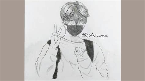 Korean Boy With Mask Pencil Drawing Tutorial Cute Boy Pencil Drawing