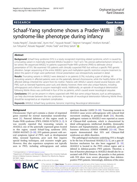 PDF Schaaf Yang Syndrome Shows A Prader Willi Syndrome Like Phenotype