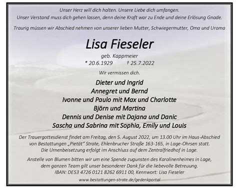 Gedenkseite Von Lisa Fieseler Bei Bestattungen Hirsch