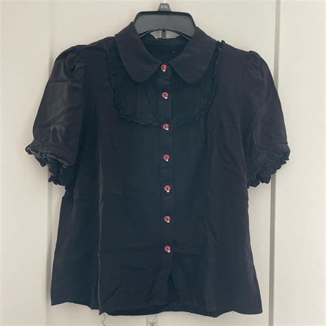 Hot Topic Black Button Up Ruffled Blouse With Depop