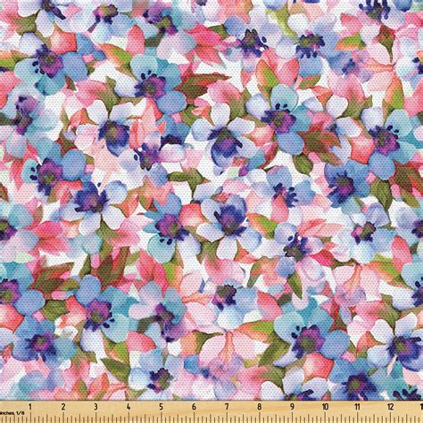 Ambesonne Floral Fabric By The Yard Flowers Foliage Watercolor Yard