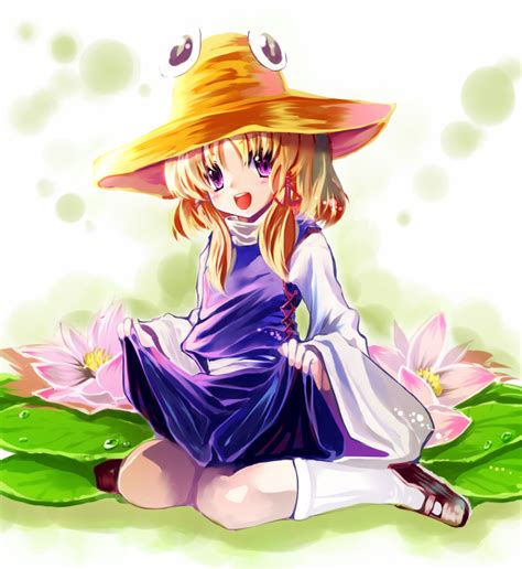 Safebooru Blonde Hair Eyes Flower Hair Ribbon Hat Lily Pad Lotus