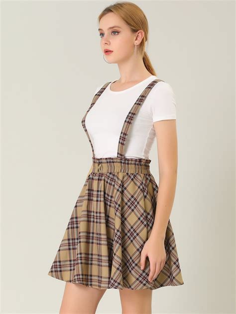 Plaid Pleated Mini Tartan Overall Skater Suspender Skirt Allegra K