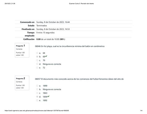 Examen Corto Revisi N Del Intento Pregunta Correcta Punt A