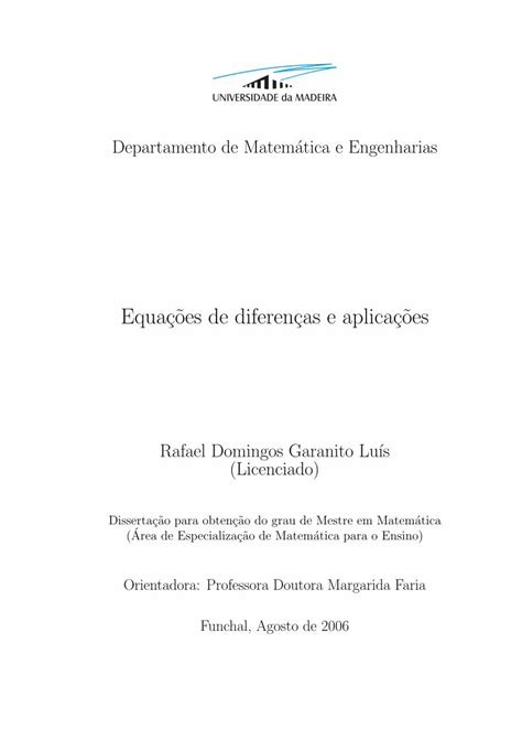 Pdf Equacoes De Diferencas E Aplicacoes Lu S Pdf Resumo