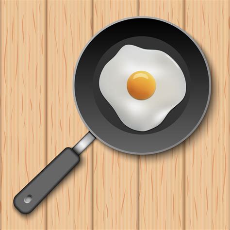 Fried Egg With Cooking Pan On Wooden Table 3284287 Vector Art At Vecteezy