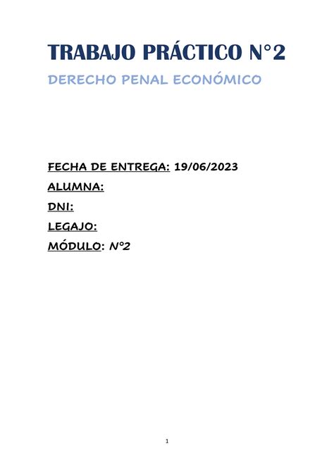 Ng Tp Penal Econ Mico Trabajo Pr Ctico N Derecho Penal