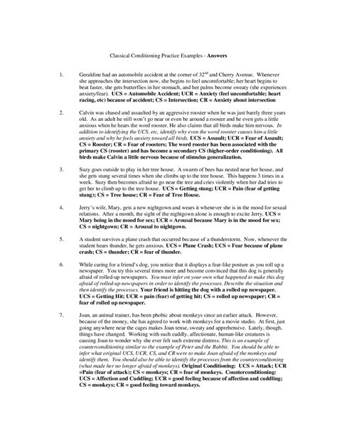 Classical Conditioning Practice Examples Answers Exercises