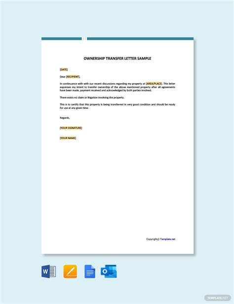 Sample Letter Of Transfer Of Ownership