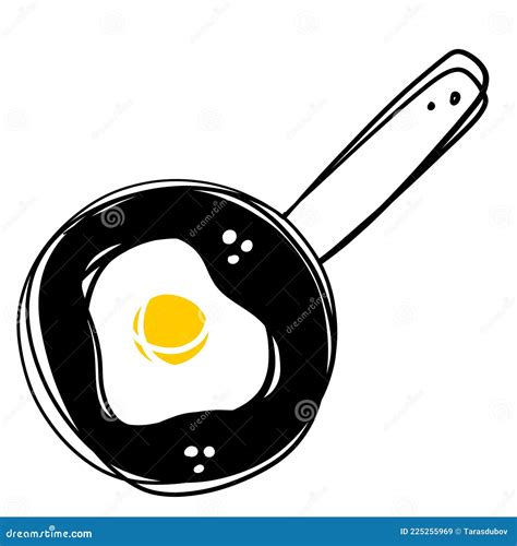 Fried Eggs In A Frying Pan Doodle Breakfast Sketch Scrambled Eggs Minimalist Kitchen Element