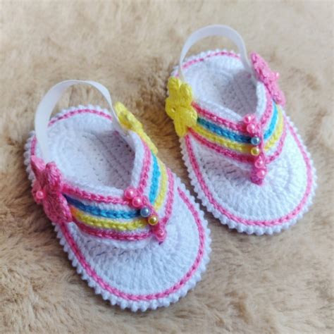 Chinelo de Crochê para Bebê Menina 9 cm 0 a 3 Meses Elo7