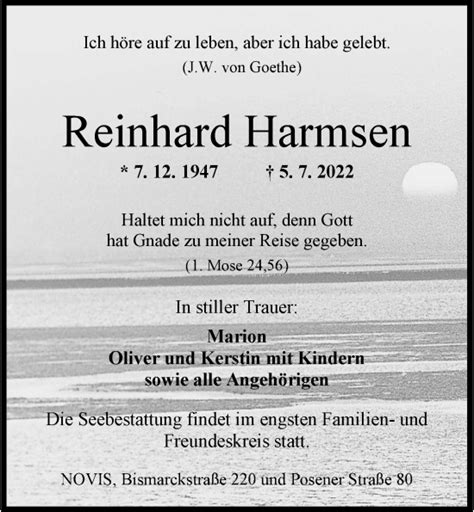 Traueranzeigen Von Reinhard Harmsen Nordwest Trauer De