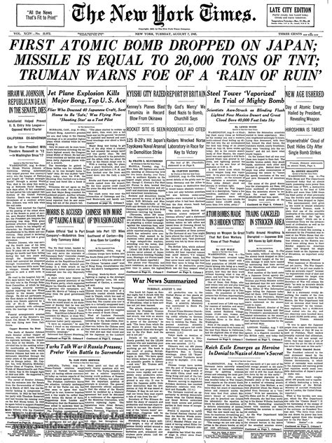 New York Times Front Page August 7 1945 The World War Ii Multimedia