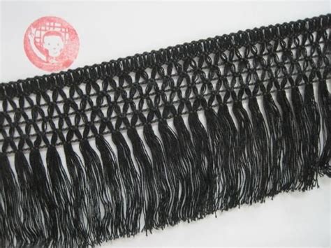 5 Yards 4 Black Cotton Long Tassel Fringe Ivory Trim Cotton Tassel Trim Cotton Tassel Black