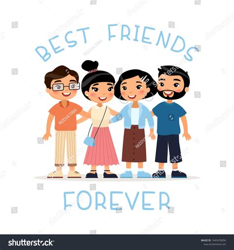Best Friends Forever Four Asian Young Stock Vector Royalty Free