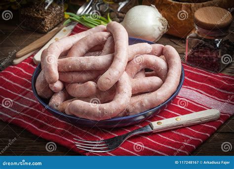 Boiled White Sausages Stock Image Image Of Wooden