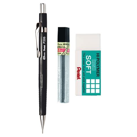 Lapiseira Pentel Sharp P Mm Preta Borracha Hi Polymer Grafite