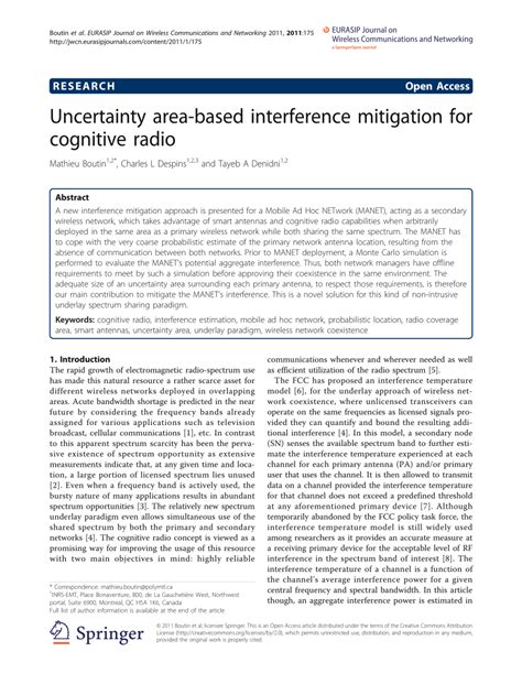 Pdf Uncertainty Area Based Interference Mitigation For Cognitive Radio