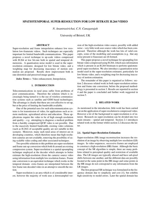 PDF Spatiotemporal Super Resolution For Low Bitrate H 264 Video