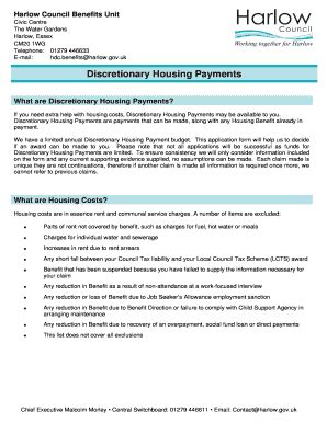 Discretionary Housing Payments Form Harlow Council Fill And Sign